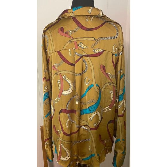 Cato Equestrian Western Silky Button-Down Long‎ Sleeve Collared Blouse XL - Picture 2 of 12